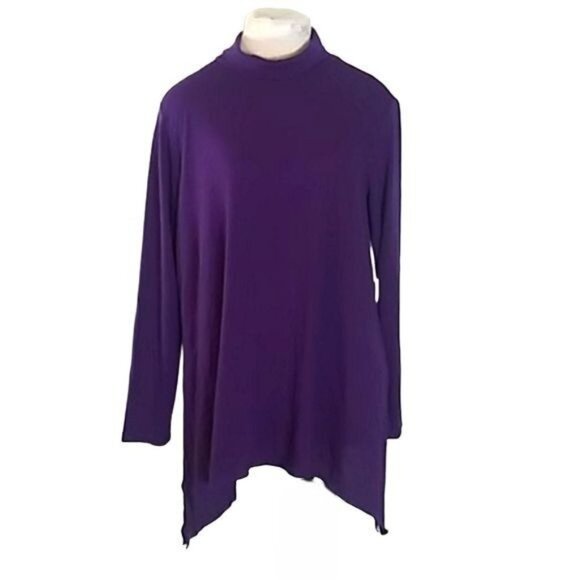 Terra & Sky Womens Purple Cowl Neck Sharkbite Tunic Top Size 0X (14W) - Picture 2 of 8